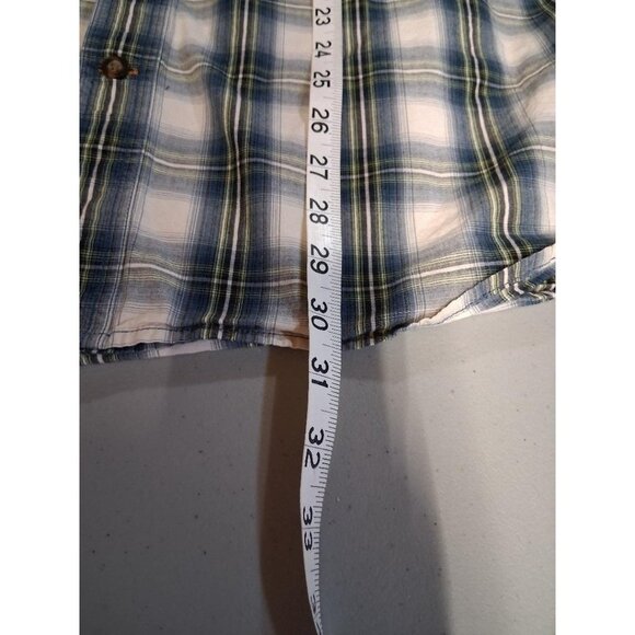 Carhartt Mens Plaid Button-Up Shirt L Regular Green Blue & White 100% Cotton Lon - Picture 6 of 7